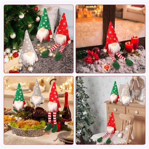 Christmas Gnome Decor Set - 3PCS Plush for Tiered Tray, Holiday Display, Gift - Picture 4 of 8
